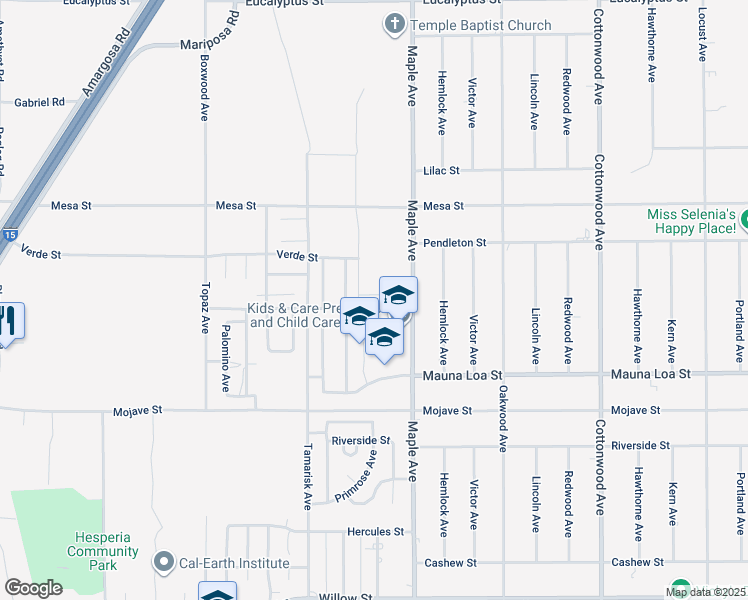 map of restaurants, bars, coffee shops, grocery stores, and more near 14431 Welsh Court in Hesperia