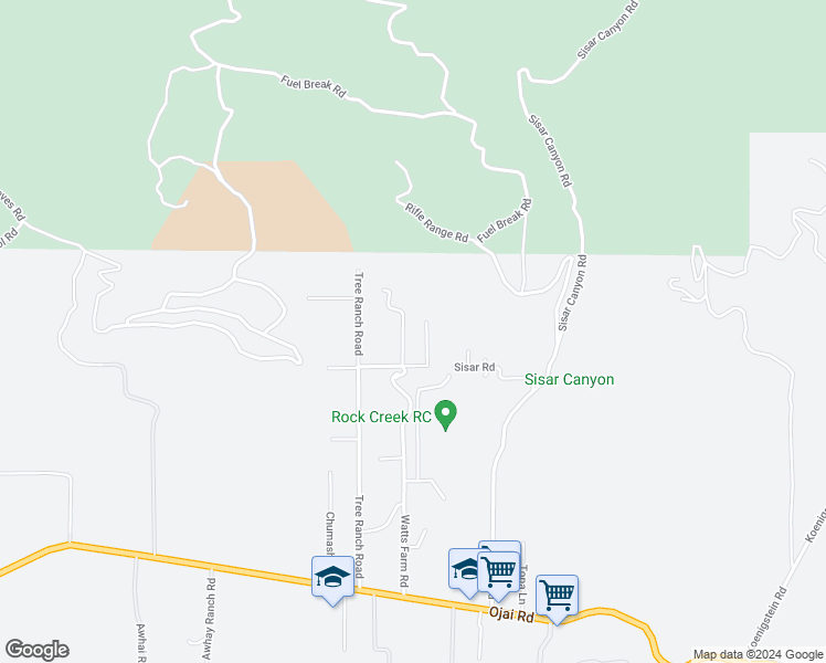 map of restaurants, bars, coffee shops, grocery stores, and more near 12772 Treeranch Road in Ojai