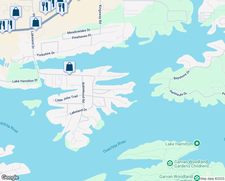 map of restaurants, bars, coffee shops, grocery stores, and more near 131 Mimosa Point in Hot Springs
