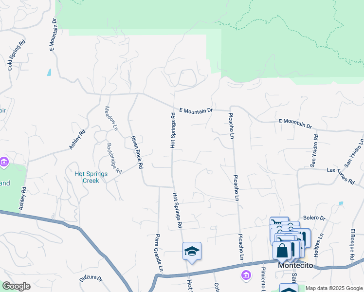 map of restaurants, bars, coffee shops, grocery stores, and more near 796 Hot Springs Road in Montecito