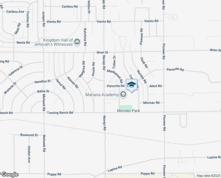 map of restaurants, bars, coffee shops, grocery stores, and more near 21760 Panoche Road in Apple Valley