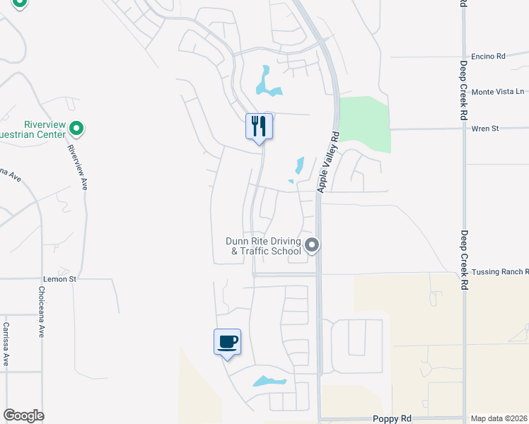map of restaurants, bars, coffee shops, grocery stores, and more near 10611 Archerwill Road in Apple Valley