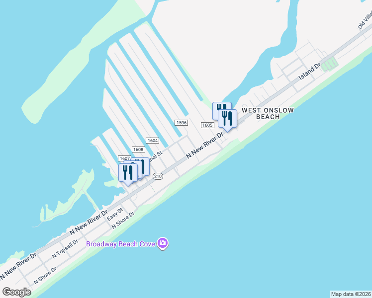 map of restaurants, bars, coffee shops, grocery stores, and more near in Surf City