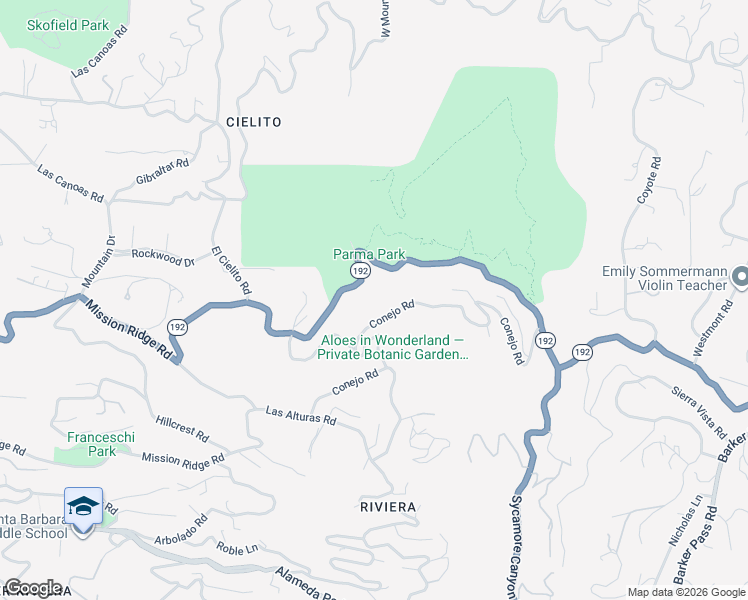 map of restaurants, bars, coffee shops, grocery stores, and more near 2111 Stanwood Drive in Santa Barbara