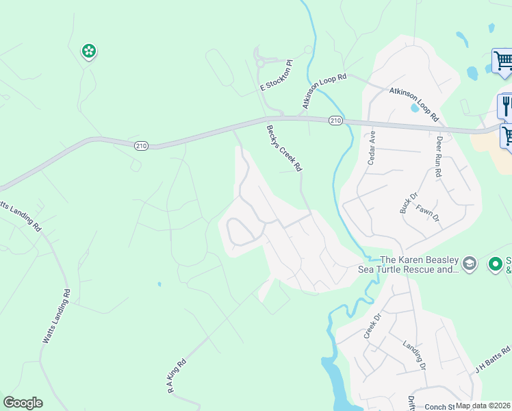 map of restaurants, bars, coffee shops, grocery stores, and more near 130 Saltwater Landing Drive in Hampstead