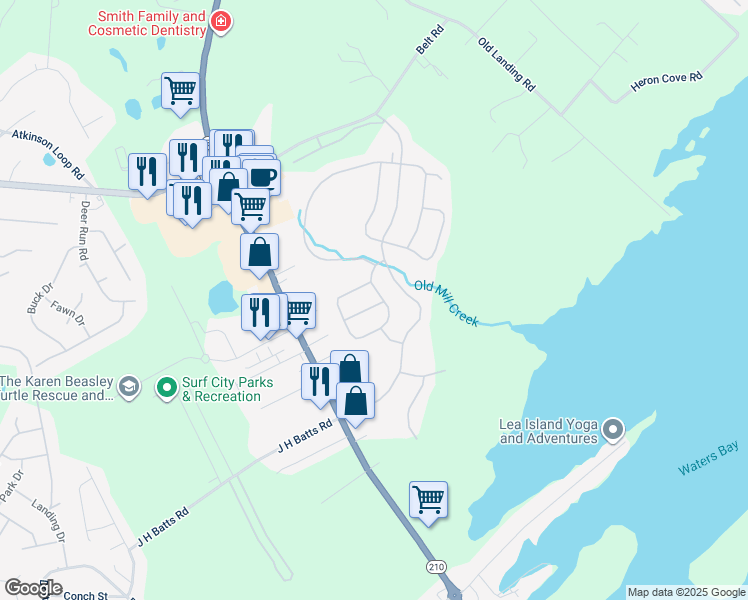 map of restaurants, bars, coffee shops, grocery stores, and more near 803 Airlie Vista Lane in Surf City