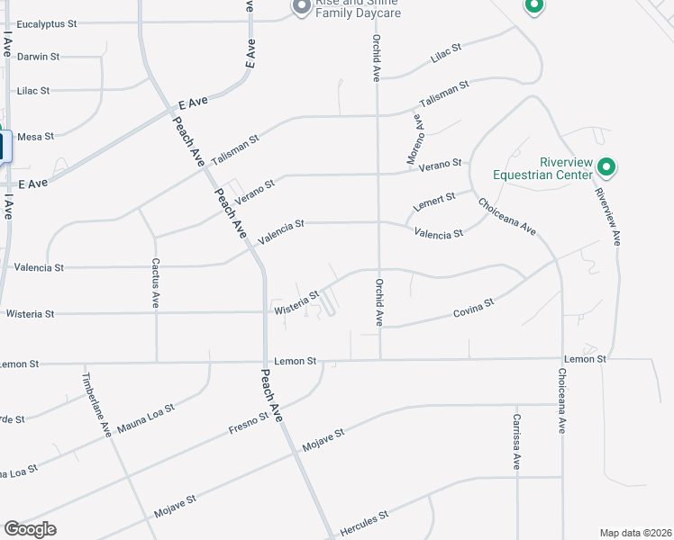 map of restaurants, bars, coffee shops, grocery stores, and more near 18420 Wisteria Street in Hesperia