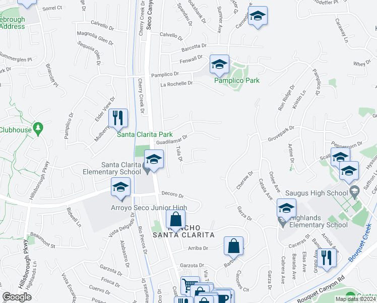 map of restaurants, bars, coffee shops, grocery stores, and more near 27257 Vía Marcia in Santa Clarita