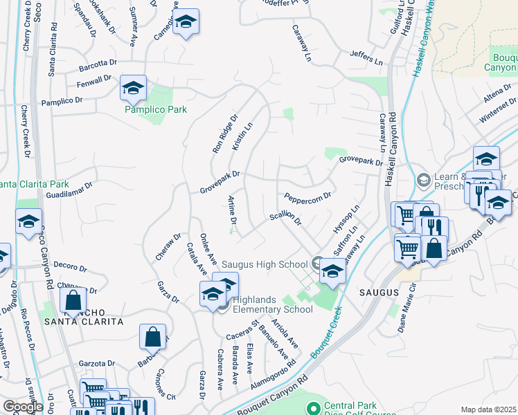 map of restaurants, bars, coffee shops, grocery stores, and more near 27523 Mariam Place in Santa Clarita