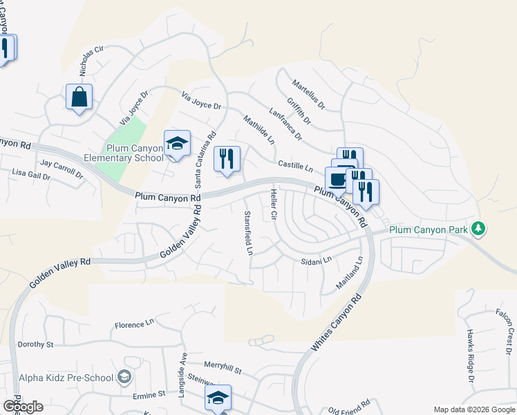 map of restaurants, bars, coffee shops, grocery stores, and more near 28457 Connick Place in Los Angeles