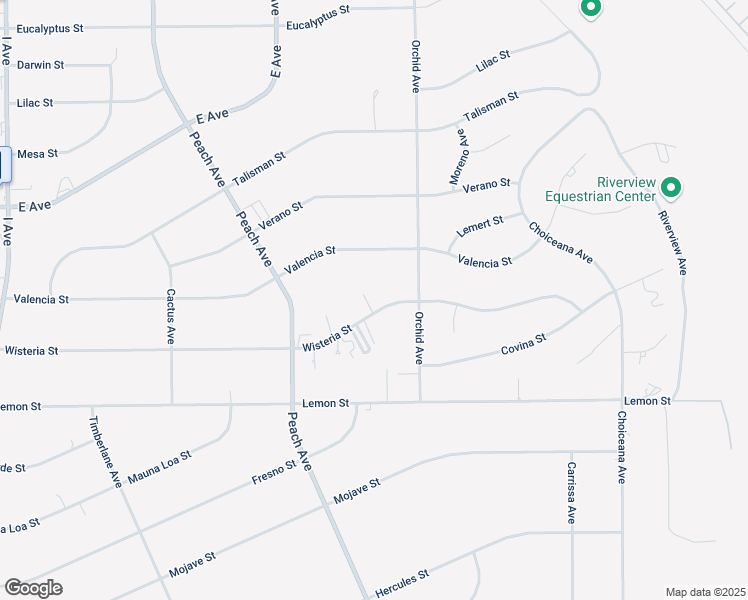 map of restaurants, bars, coffee shops, grocery stores, and more near 18420 Wisteria Street in Hesperia