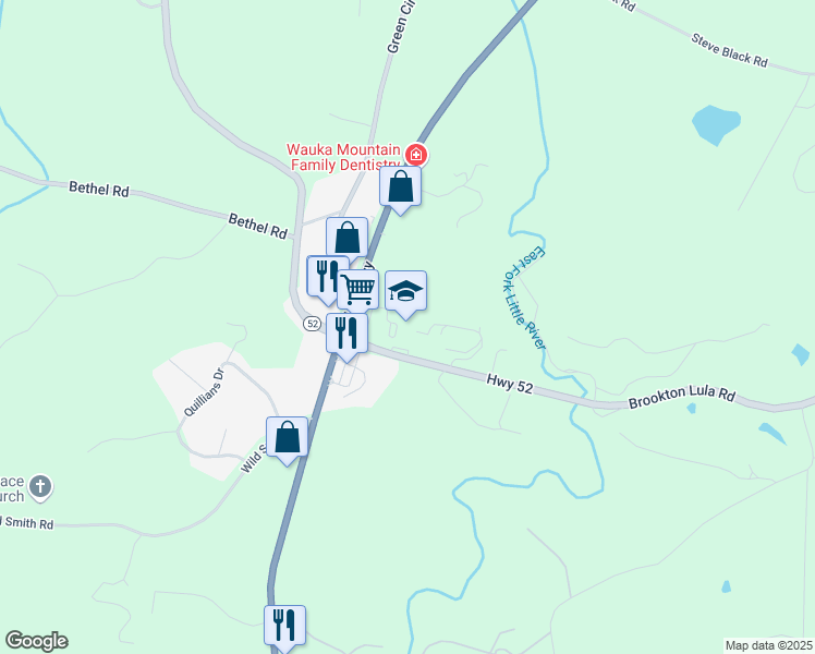 map of restaurants, bars, coffee shops, grocery stores, and more near 5850 Brookton Lula Road in Gainesville