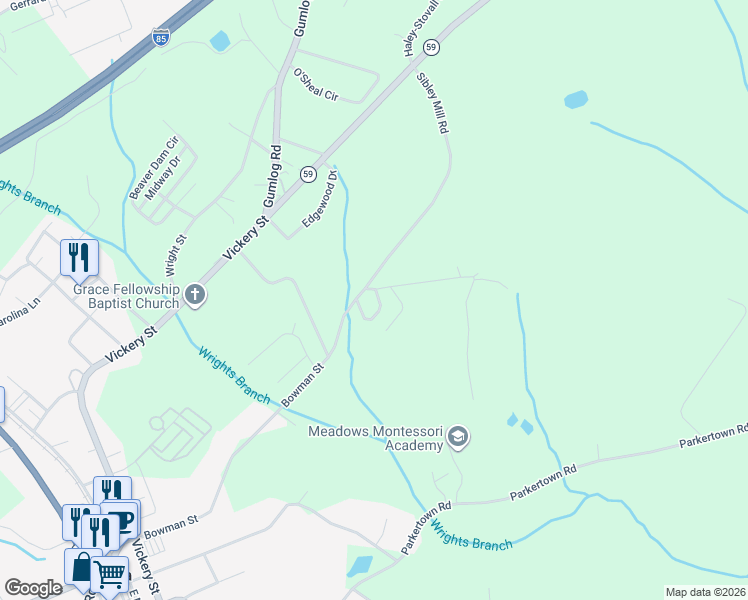 map of restaurants, bars, coffee shops, grocery stores, and more near 141 Victoria Lane in Lavonia