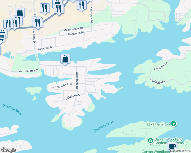 map of restaurants, bars, coffee shops, grocery stores, and more near 115 Mimosa Point in Hot Springs