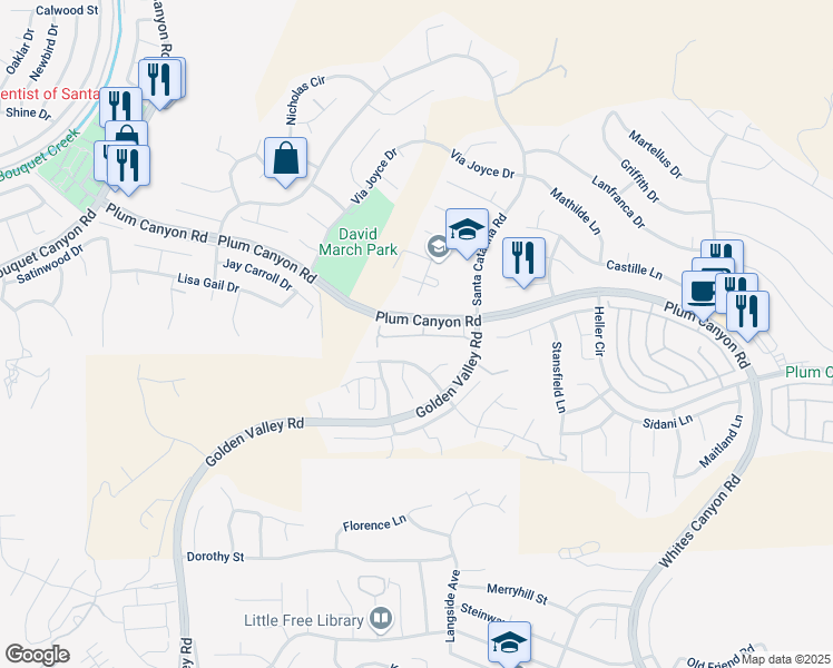map of restaurants, bars, coffee shops, grocery stores, and more near 20000 Plum Canyon Road in Santa Clarita