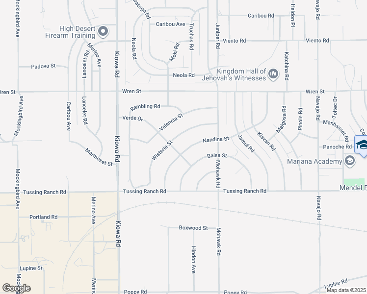map of restaurants, bars, coffee shops, grocery stores, and more near 21150 Nandina Street in Apple Valley