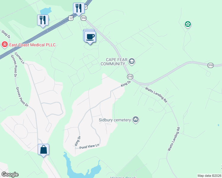 map of restaurants, bars, coffee shops, grocery stores, and more near 206 King Drive in Hampstead