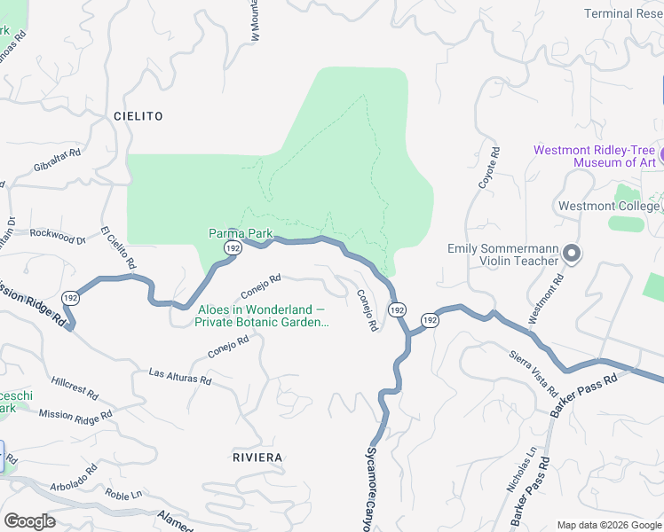 map of restaurants, bars, coffee shops, grocery stores, and more near 407 Conejo Road in Santa Barbara