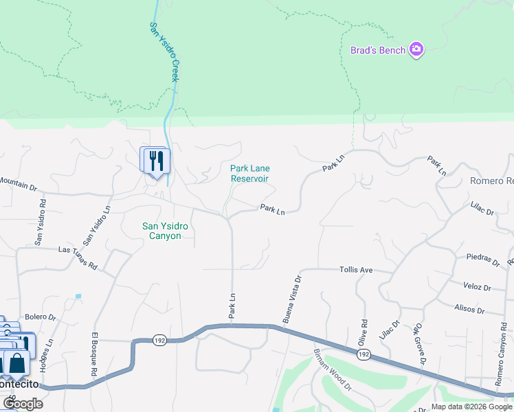map of restaurants, bars, coffee shops, grocery stores, and more near 917 Park Lane in Santa Barbara