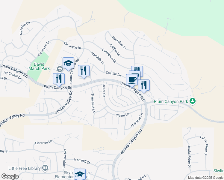 map of restaurants, bars, coffee shops, grocery stores, and more near 28454 Santa Rosa Lane in Santa Clarita