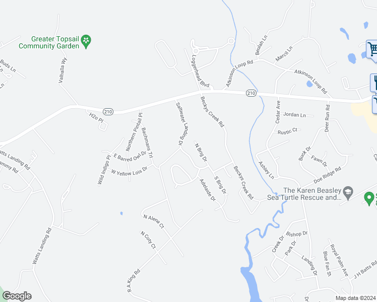map of restaurants, bars, coffee shops, grocery stores, and more near 122 Saltwater Landing Drive in Hampstead