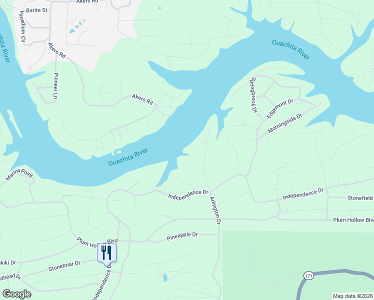 map of restaurants, bars, coffee shops, grocery stores, and more near 106 Oahu Court in Hot Springs