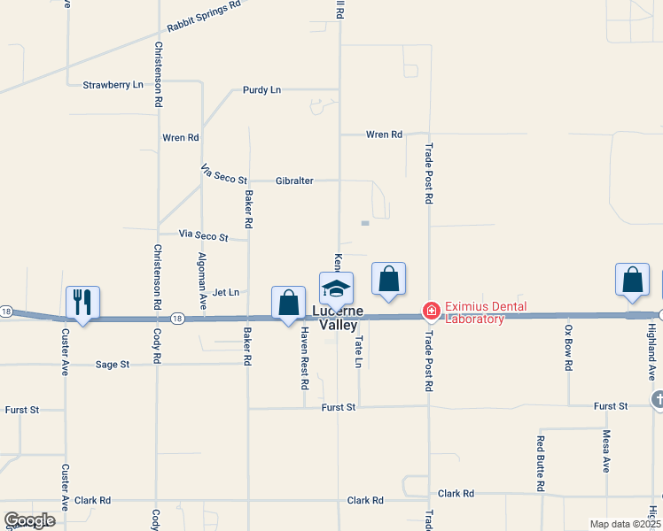 map of restaurants, bars, coffee shops, grocery stores, and more near 10650 Kendall Road in Lucerne Valley