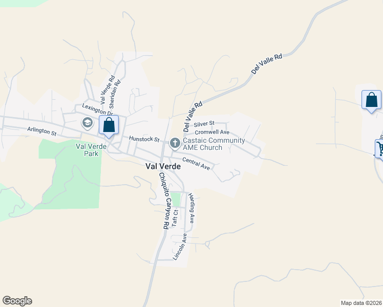 map of restaurants, bars, coffee shops, grocery stores, and more near 29741 Driver Avenue in Val Verde