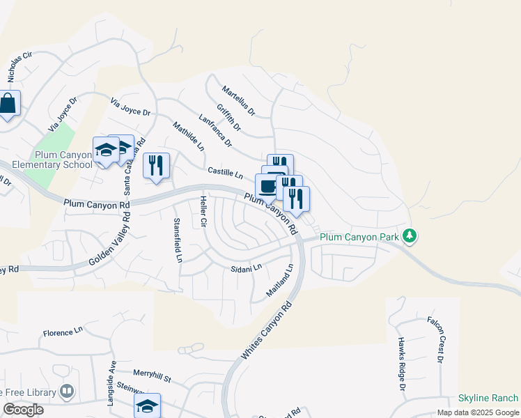 map of restaurants, bars, coffee shops, grocery stores, and more near 19431 Opal Lane in Santa Clarita