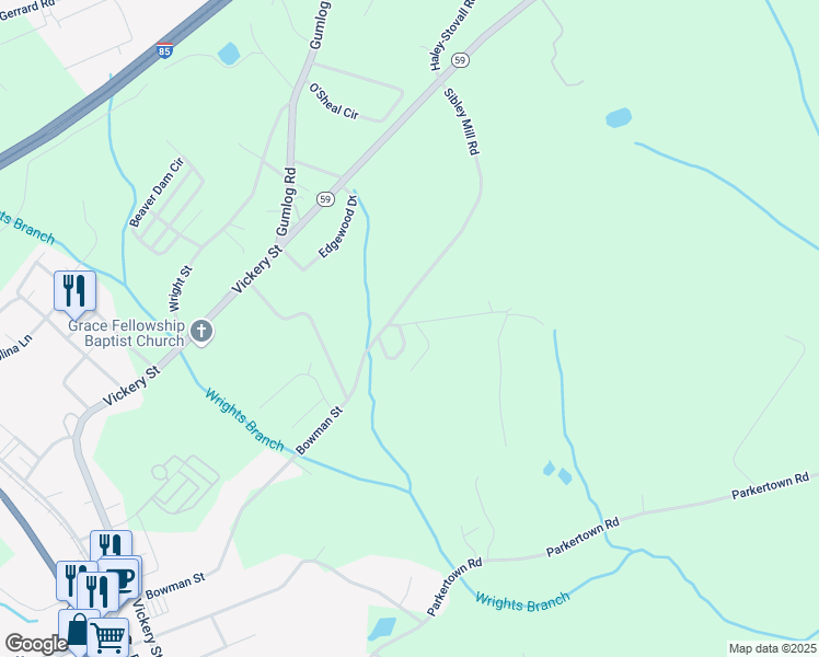map of restaurants, bars, coffee shops, grocery stores, and more near 138 Victoria Lane in Lavonia