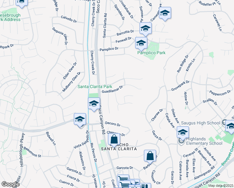 map of restaurants, bars, coffee shops, grocery stores, and more near 22567 Tula Drive in Santa Clarita