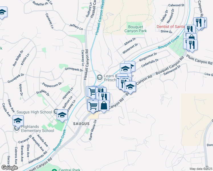 map of restaurants, bars, coffee shops, grocery stores, and more near 27712 Heywood Drive in Santa Clarita