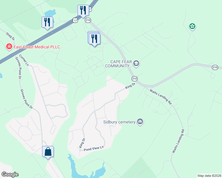 map of restaurants, bars, coffee shops, grocery stores, and more near 206 King Drive in Hampstead