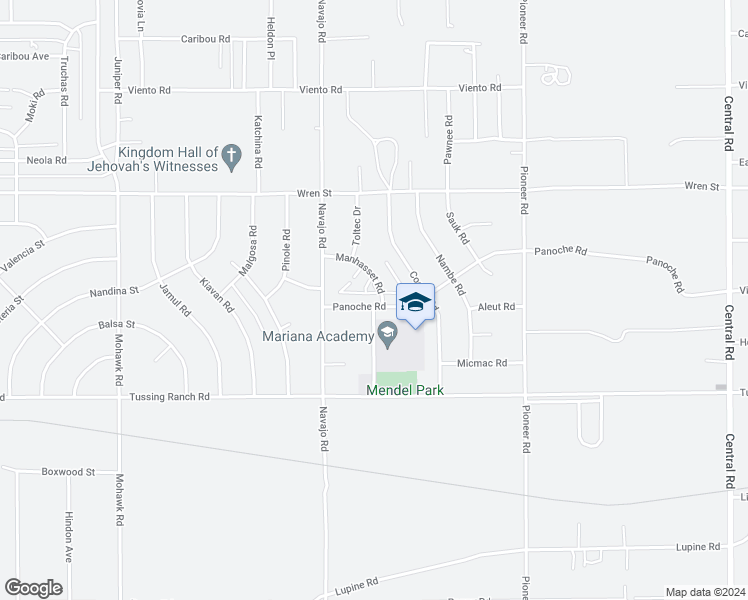 map of restaurants, bars, coffee shops, grocery stores, and more near 10693 Manhasset Road in Apple Valley