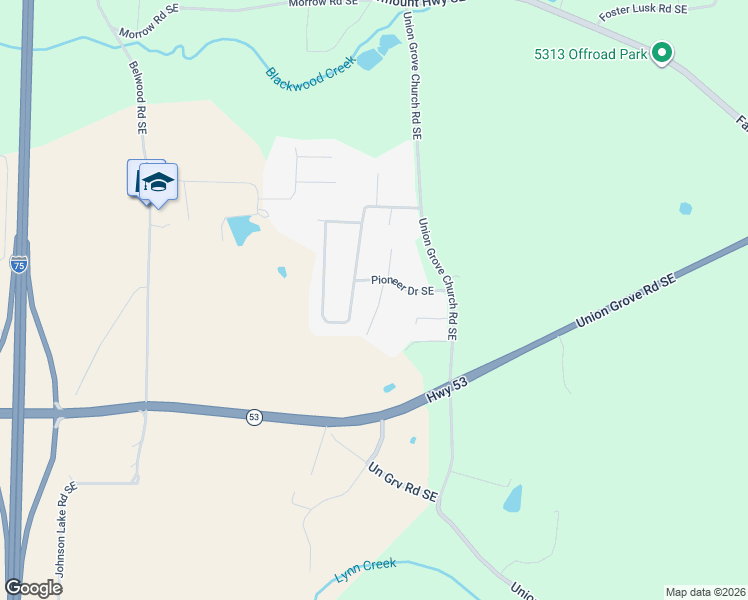 map of restaurants, bars, coffee shops, grocery stores, and more near 127 Lois Street Southeast in Calhoun