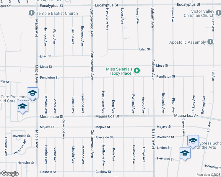 map of restaurants, bars, coffee shops, grocery stores, and more near 10754 Kern Avenue in Hesperia