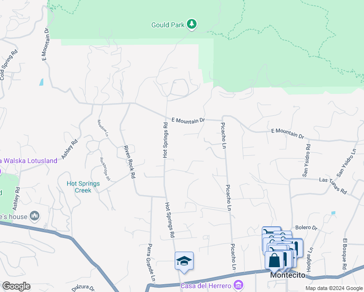 map of restaurants, bars, coffee shops, grocery stores, and more near 796 Hot Springs Road in Montecito
