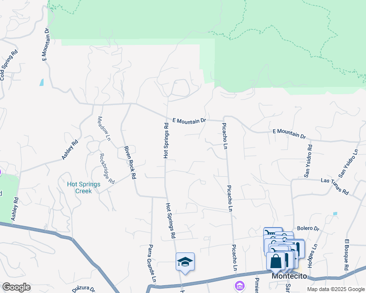 map of restaurants, bars, coffee shops, grocery stores, and more near 796 Hot Springs Road in Montecito