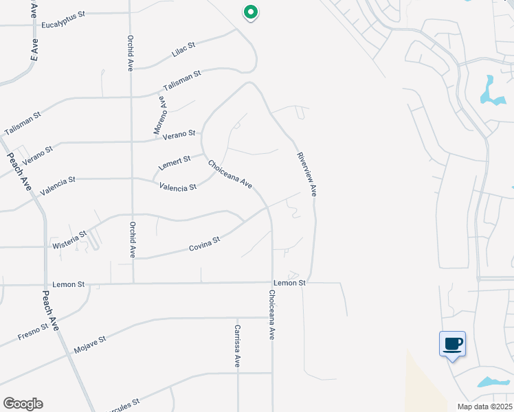 map of restaurants, bars, coffee shops, grocery stores, and more near 10730 Choiceana Avenue in Hesperia