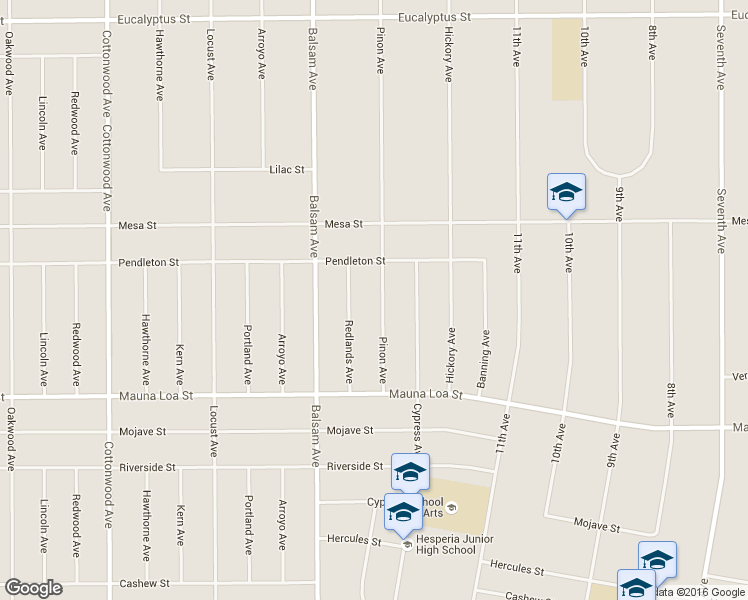 map of restaurants, bars, coffee shops, grocery stores, and more near 10750 Pinon Avenue in Hesperia