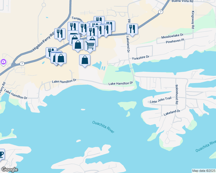 map of restaurants, bars, coffee shops, grocery stores, and more near 464 Lake Hamilton Drive in Garland County