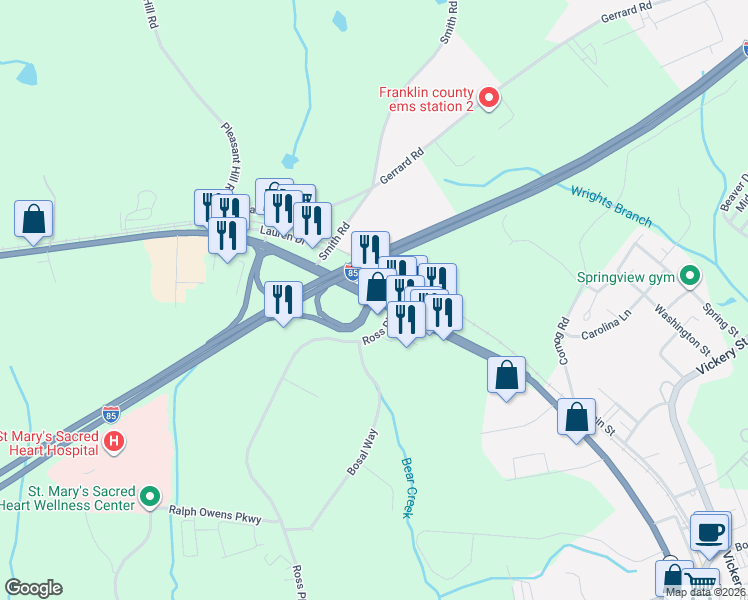 map of restaurants, bars, coffee shops, grocery stores, and more near Jones Street in Lavonia