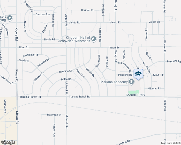 map of restaurants, bars, coffee shops, grocery stores, and more near 10696 Kiavan Road in Apple Valley