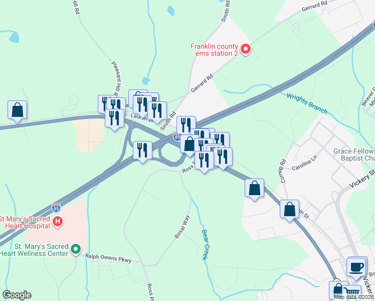 map of restaurants, bars, coffee shops, grocery stores, and more near Jones Street in Lavonia