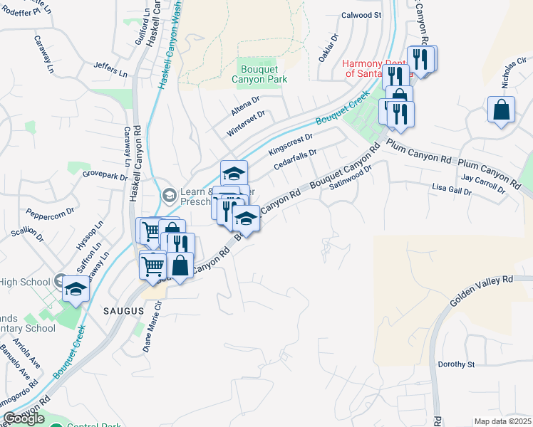 map of restaurants, bars, coffee shops, grocery stores, and more near 21123 Avenida De Sonrisa in Santa Clarita