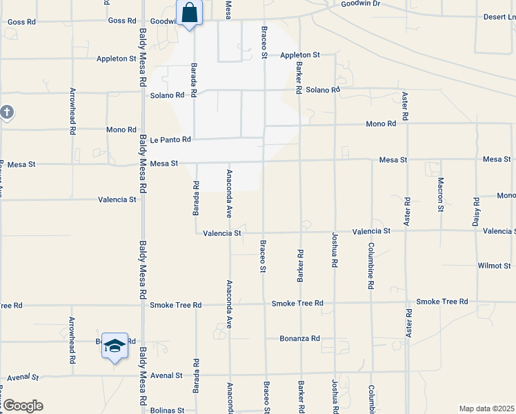 map of restaurants, bars, coffee shops, grocery stores, and more near 10776 Braceo Street in Hesperia