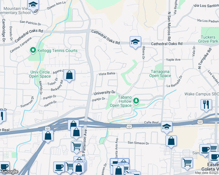 map of restaurants, bars, coffee shops, grocery stores, and more near 5125 Calle Asilo in Santa Barbara