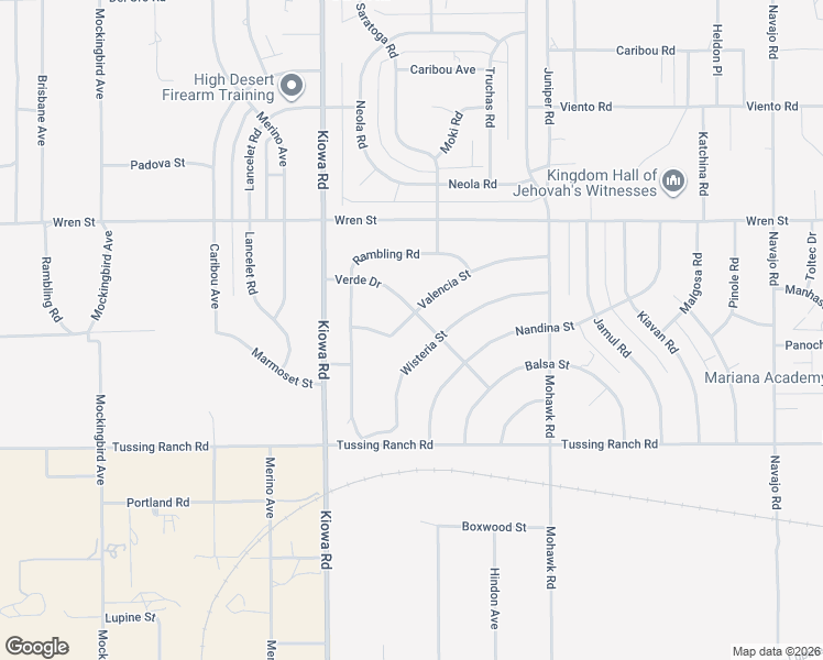 map of restaurants, bars, coffee shops, grocery stores, and more near 21055 Valencia Street in Apple Valley