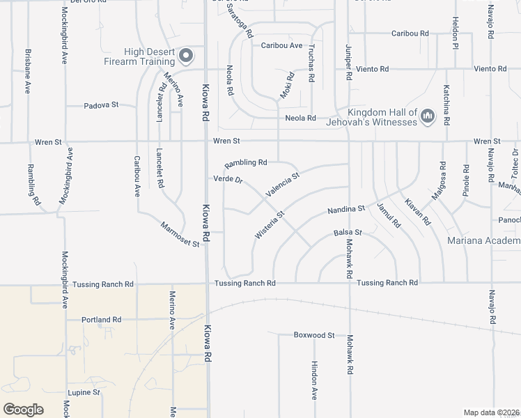 map of restaurants, bars, coffee shops, grocery stores, and more near 21055 Valencia Street in Apple Valley