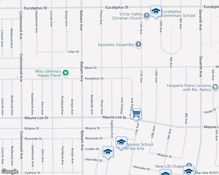 map of restaurants, bars, coffee shops, grocery stores, and more near 10770 Cypress Avenue in Hesperia
